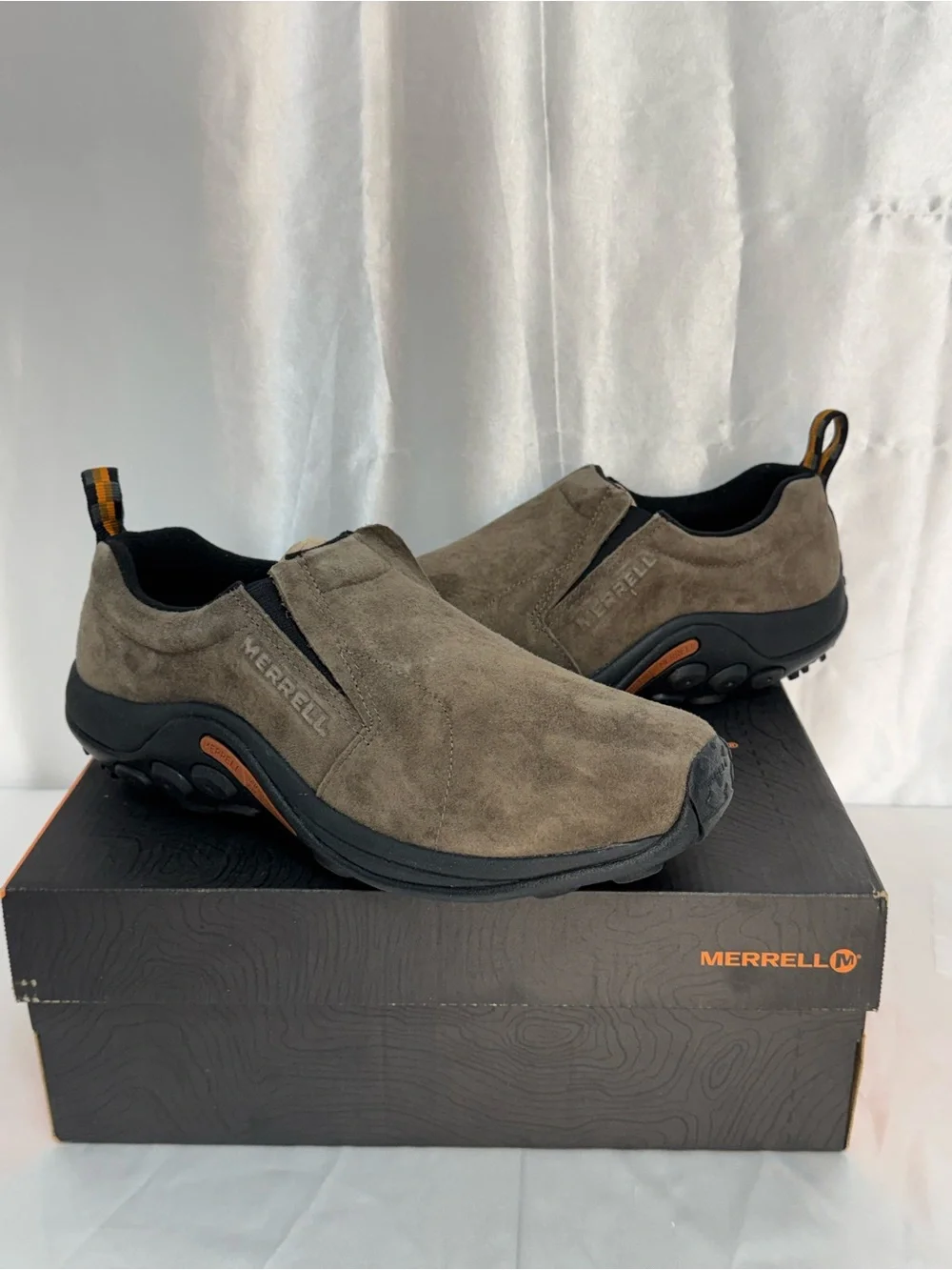 Merrell Jungle Moc Men’s Slip-On Shoes Gunsmoke Brown Suede- New In Box